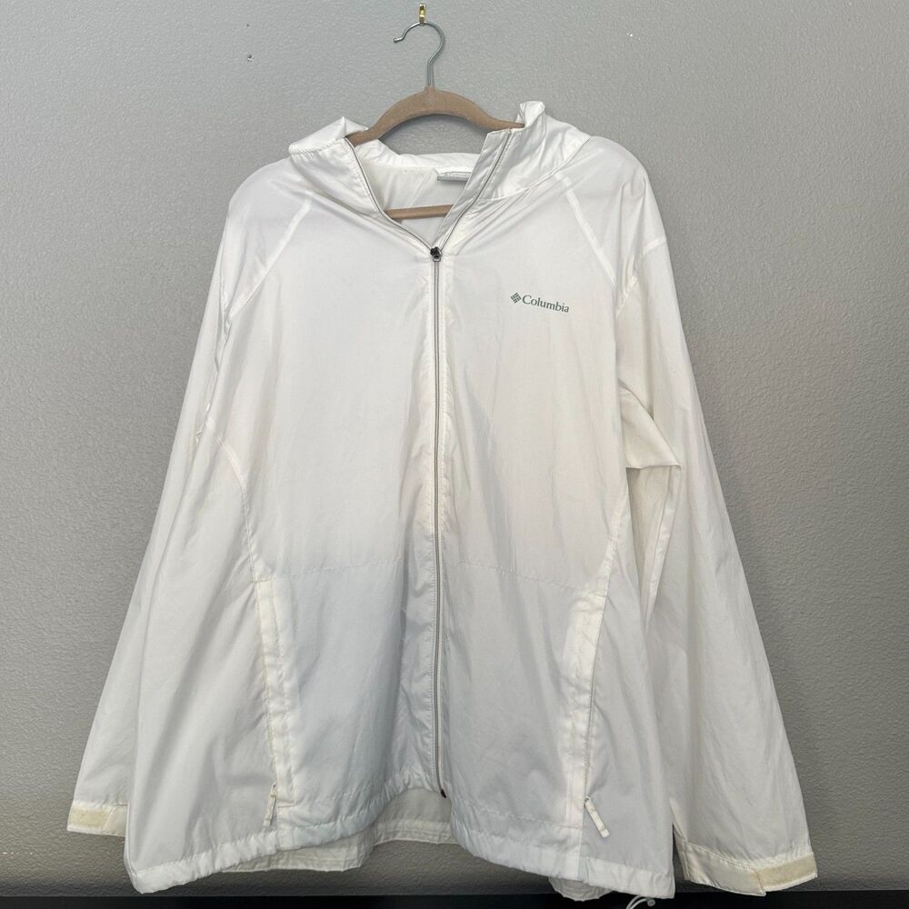 Columbia Womens 3X White Packable Rain Jacket Windbreaker Mesh Lined Hooded